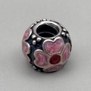 PANDORA Red Enamel Daisy Sterling Silver Charm 925